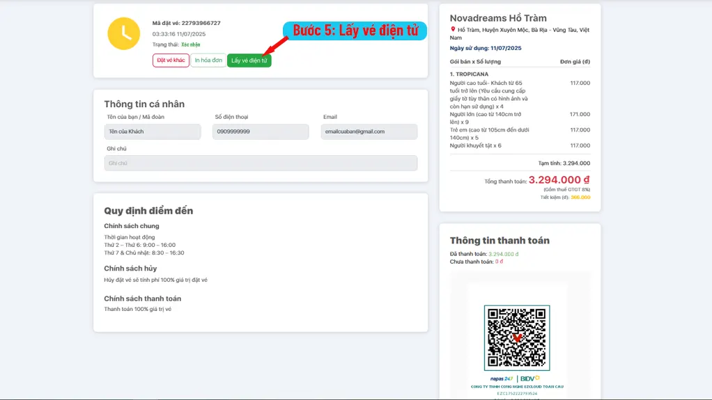 Lấy vé điện từ Tropicana Park